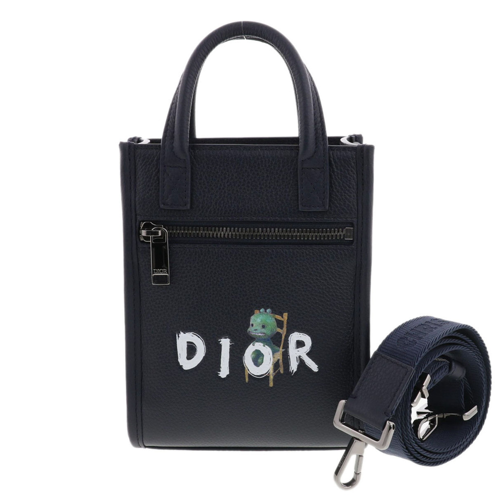 Dior Safari North South Shoulder Bag Leather Navy Blue Tote Handbag